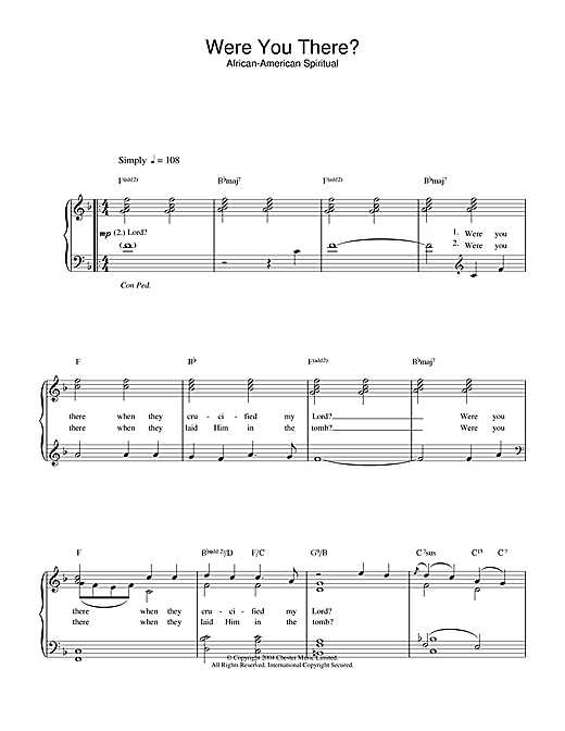 Learn to play African-American Spiritual Were You There? sheet music for Piano & Vocal in minutes. African-American Spiritual Were You There? sheet music notes and chords. Download Printable PDF.