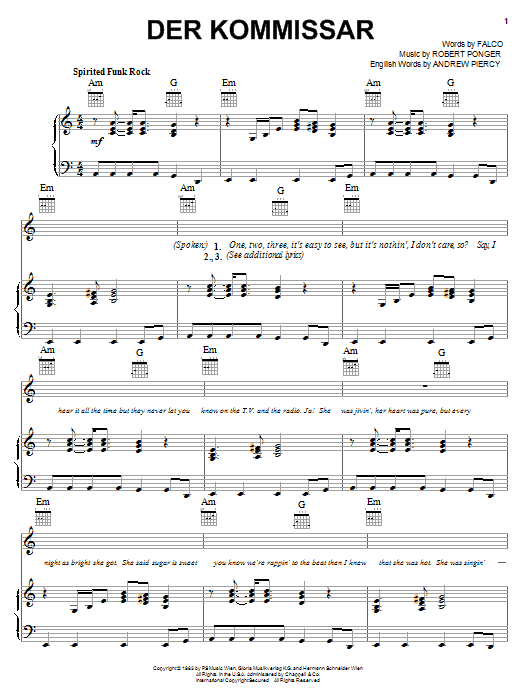 After The Fire Der Kommissar sheet music notes and chords. Download Printable PDF.