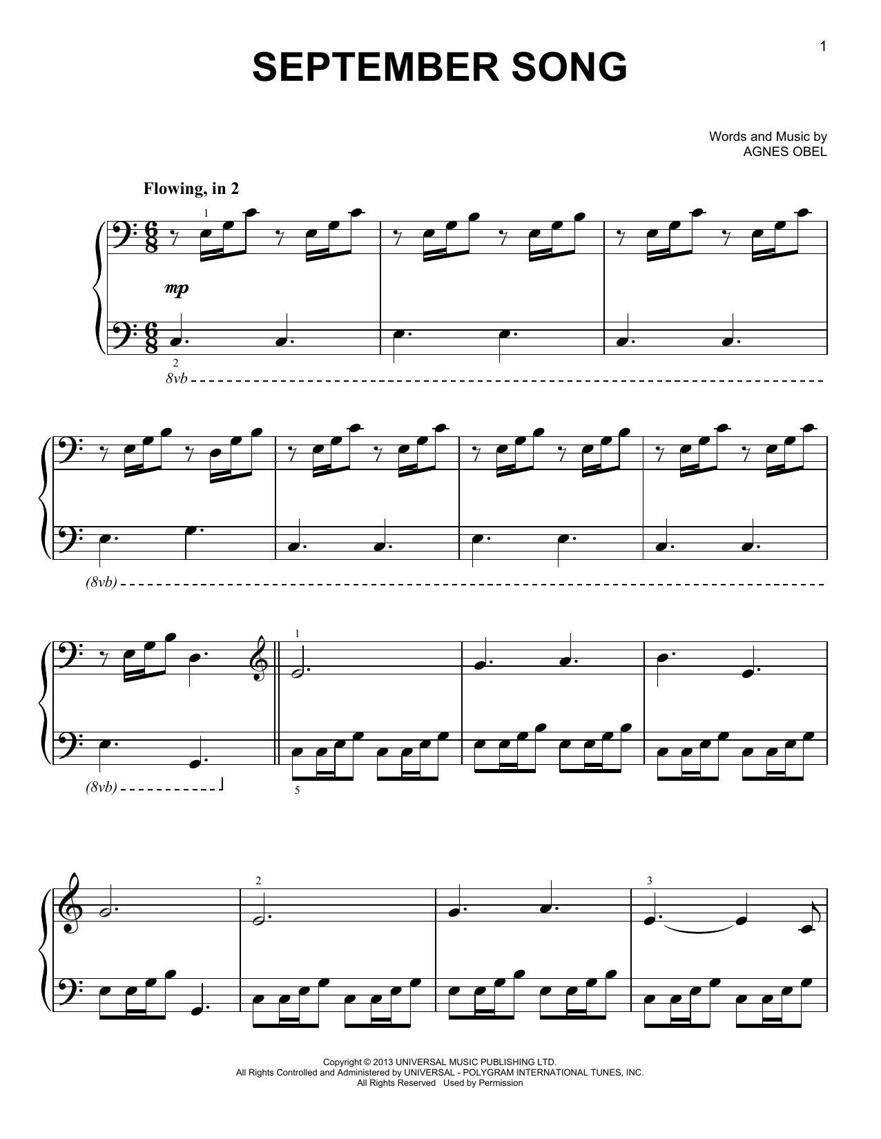 Agnes Obel September Song sheet music notes and chords. Download Printable PDF.