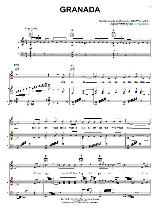 Agustin Lara Granada sheet music notes and chords. Download Printable PDF.