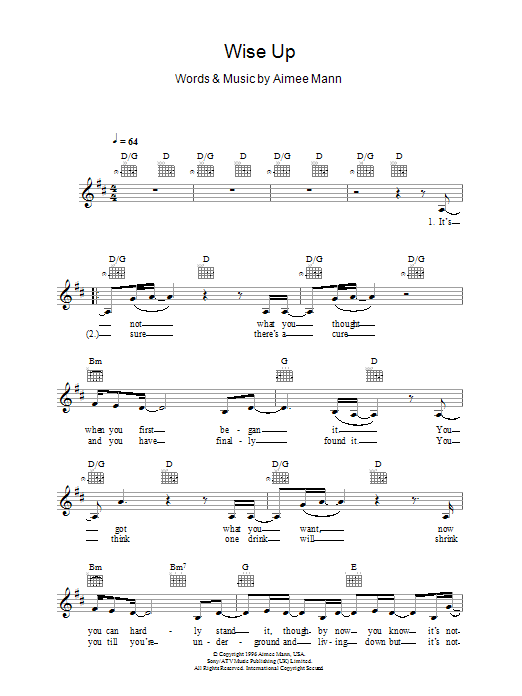 Aimee Mann Wise Up (from Magnolia) sheet music notes and chords arranged for Lead Sheet / Fake Book