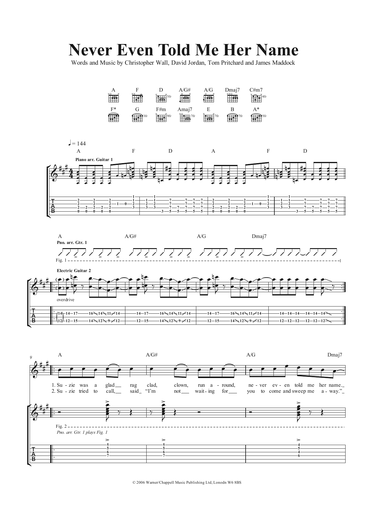 Air Traffic Never Even Told Me Her Name sheet music notes and chords arranged for Guitar Tab