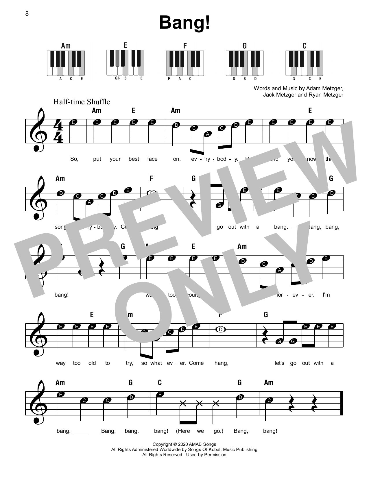 AJR Bang! sheet music notes and chords. Download Printable PDF.