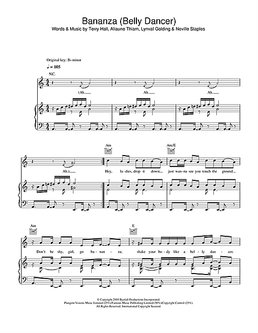Akon Bananza (Belly Dancer) sheet music notes and chords. Download Printable PDF.