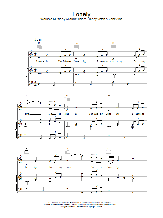 Akon Lonely sheet music notes and chords. Download Printable PDF.