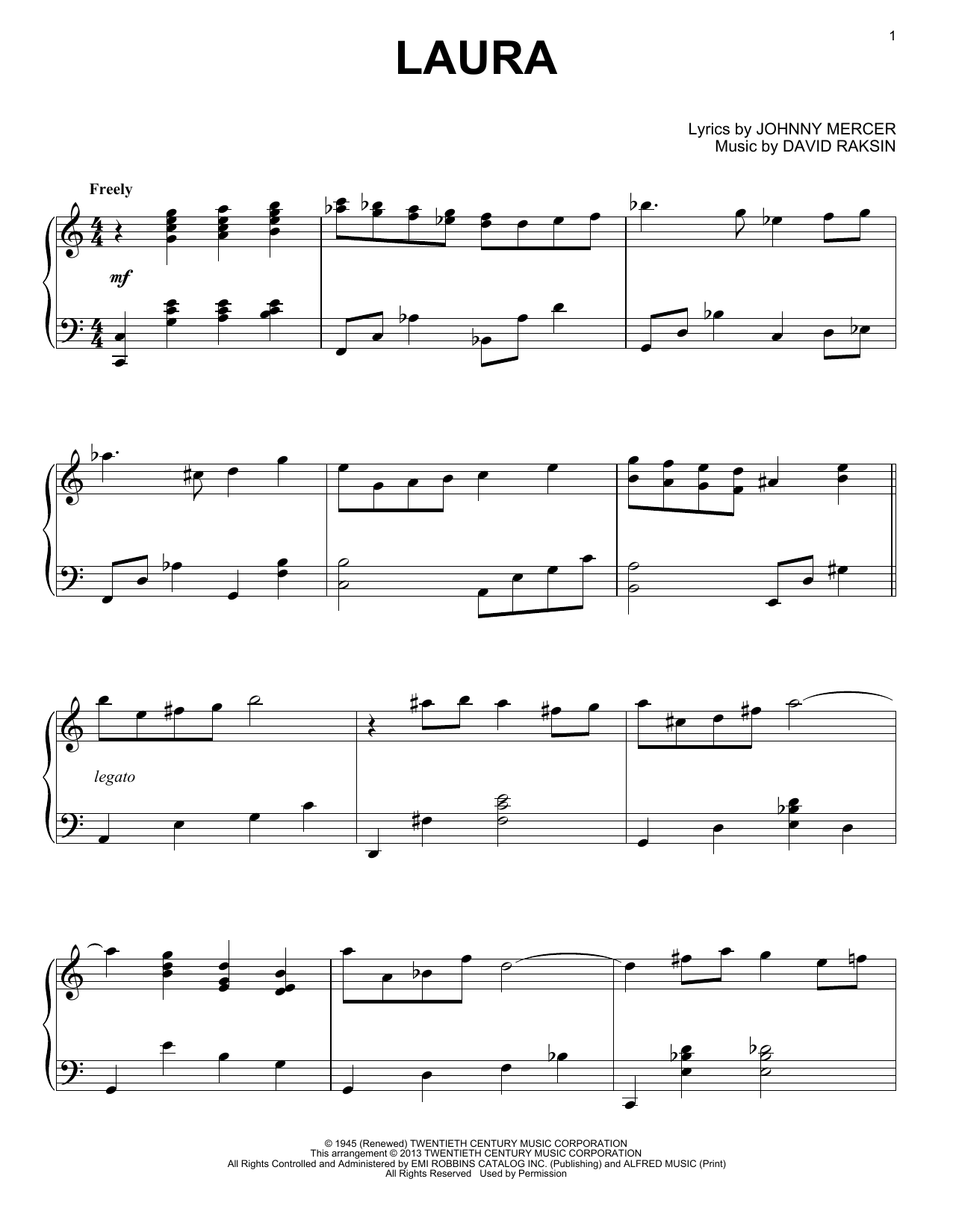 David Raksin Laura sheet music notes and chords - Download Printable PDF and start playing in minutes.