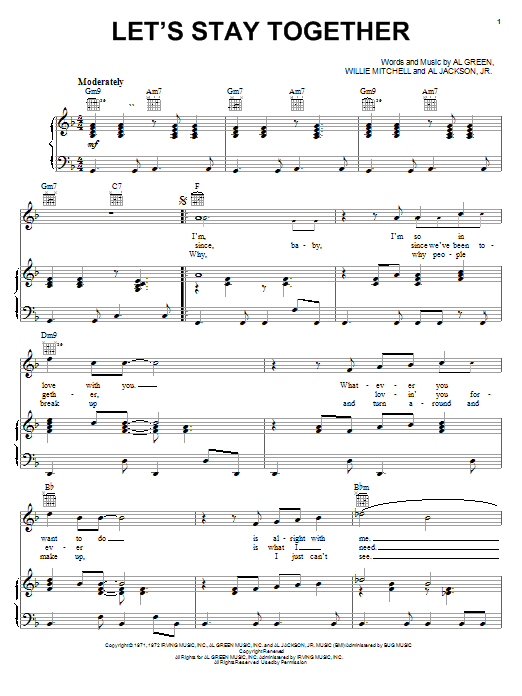 Tina Turner Let's Stay Together sheet music notes and chords. Download Printable PDF.