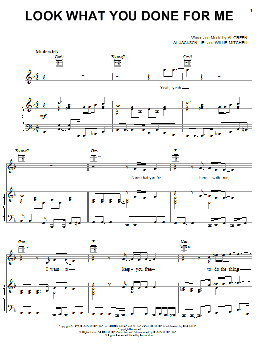 Learn to play Al Green Look What You Done For Me sheet music for Piano, Vocal & Guitar (Right-Hand Melody) in minutes. Al Green Look What You Done For Me sheet music notes and chords. Download Printable PDF.