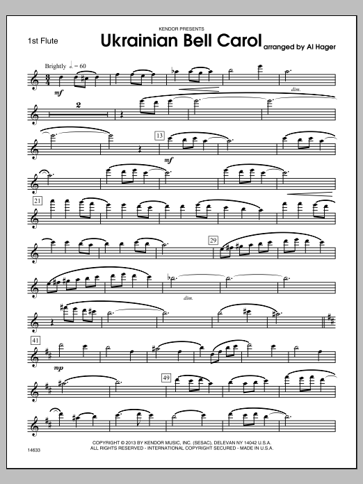 Al Hager Ukrainian Bell Carol - 1st Flute sheet music notes and chords. Download Printable PDF.