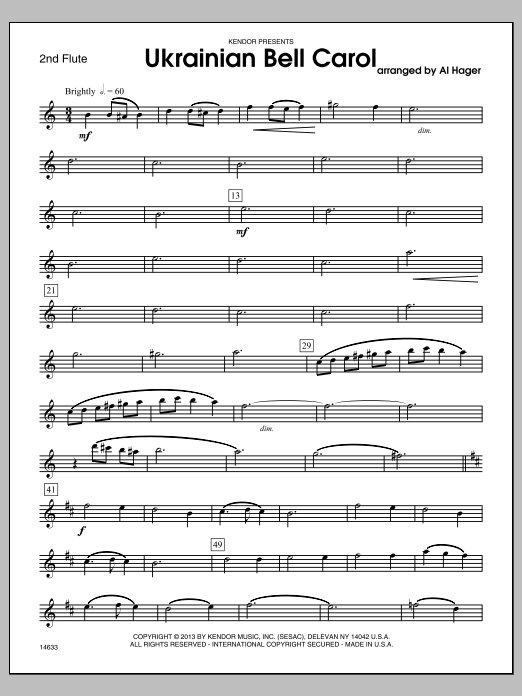 Al Hager Ukrainian Bell Carol - 2nd Flute sheet music notes and chords. Download Printable PDF.