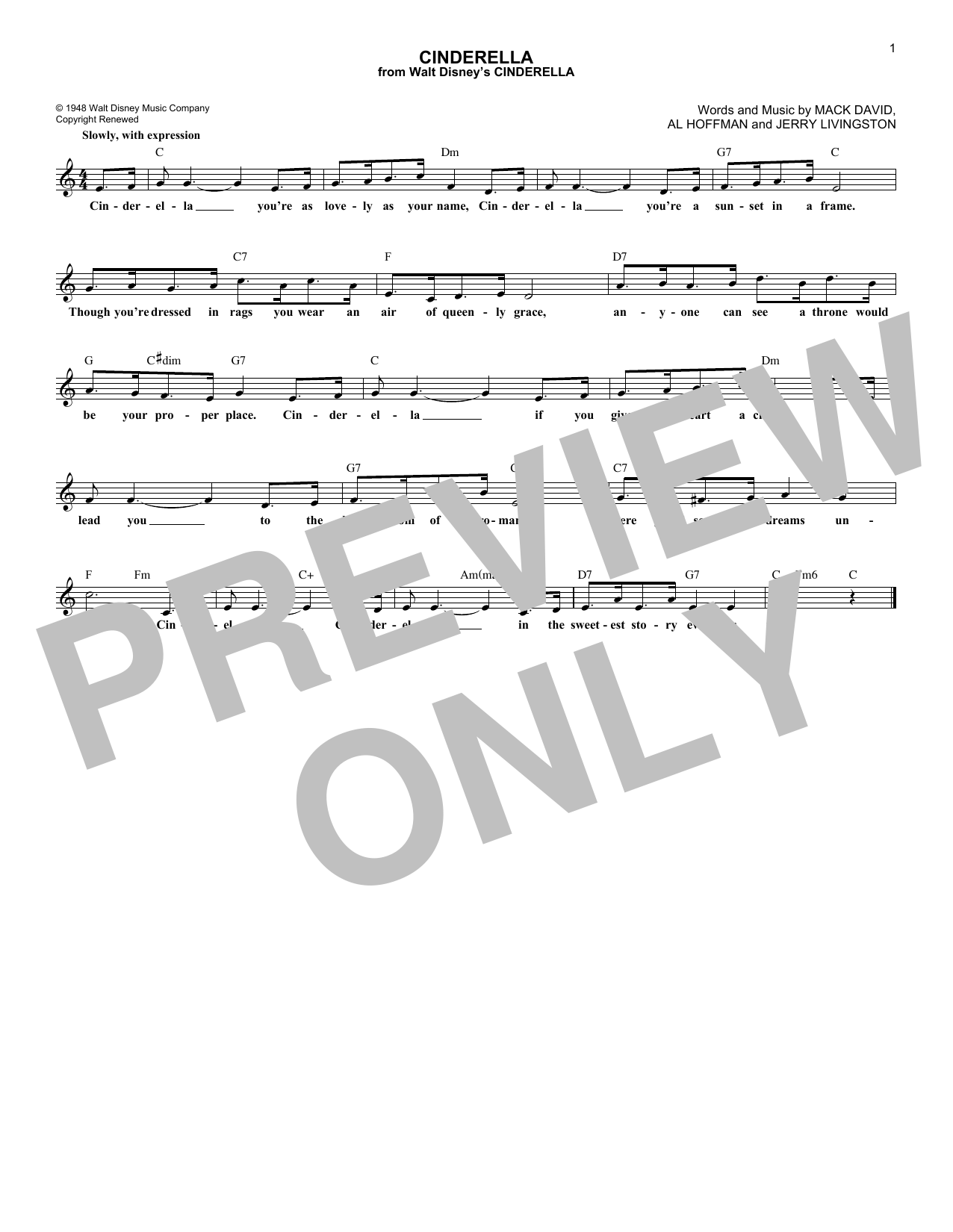 Al Hoffman Cinderella sheet music notes and chords. Download Printable PDF.