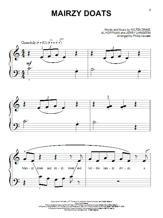 Learn to play Al Hoffman Mairzy Doats sheet music for Piano Solo in minutes. Al Hoffman Mairzy Doats sheet music notes and chords. Download Printable PDF.