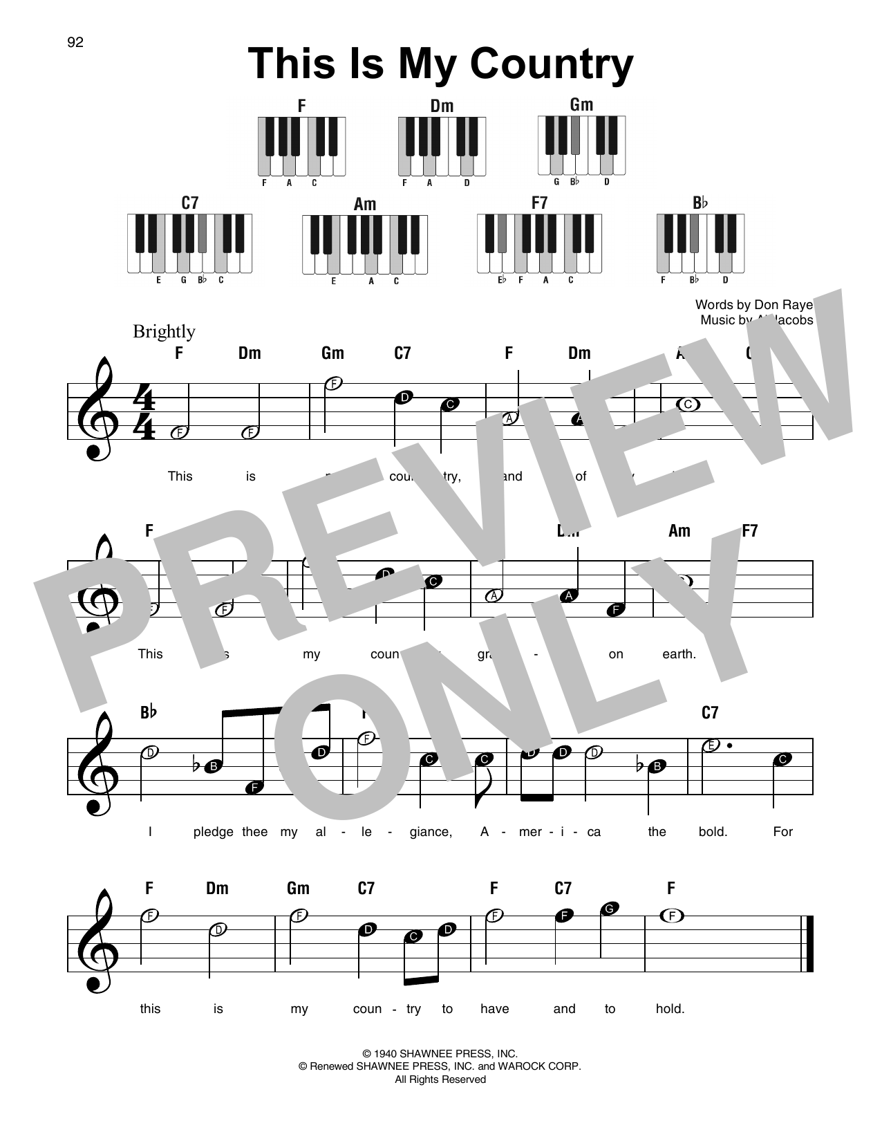 Learn to play Al Jacobs This Is My Country sheet music for Super Easy Piano in minutes. Al Jacobs This Is My Country sheet music notes and chords