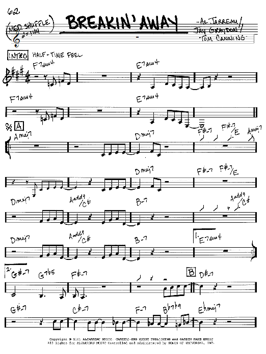 Learn to play Al Jarreau Breakin' Away sheet music for Real Book – Melody & Chords – C Instruments in minutes. Al Jarreau Breakin' Away sheet music notes and chords. Download Printable PDF.