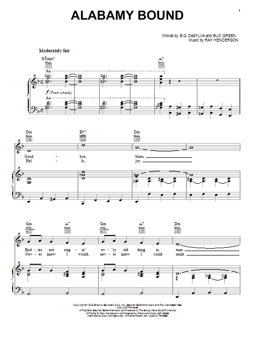 Al Jolson Alabamy Bound sheet music notes and chords. Download Printable PDF.