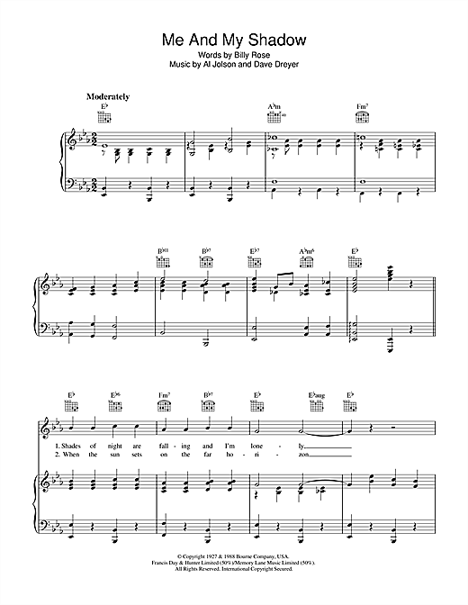 Learn to play Al Jolson Me And My Shadow sheet music for Piano, Vocal & Guitar (Right-Hand Melody) in minutes. Al Jolson Me And My Shadow sheet music notes and chords. Download Printable PDF.