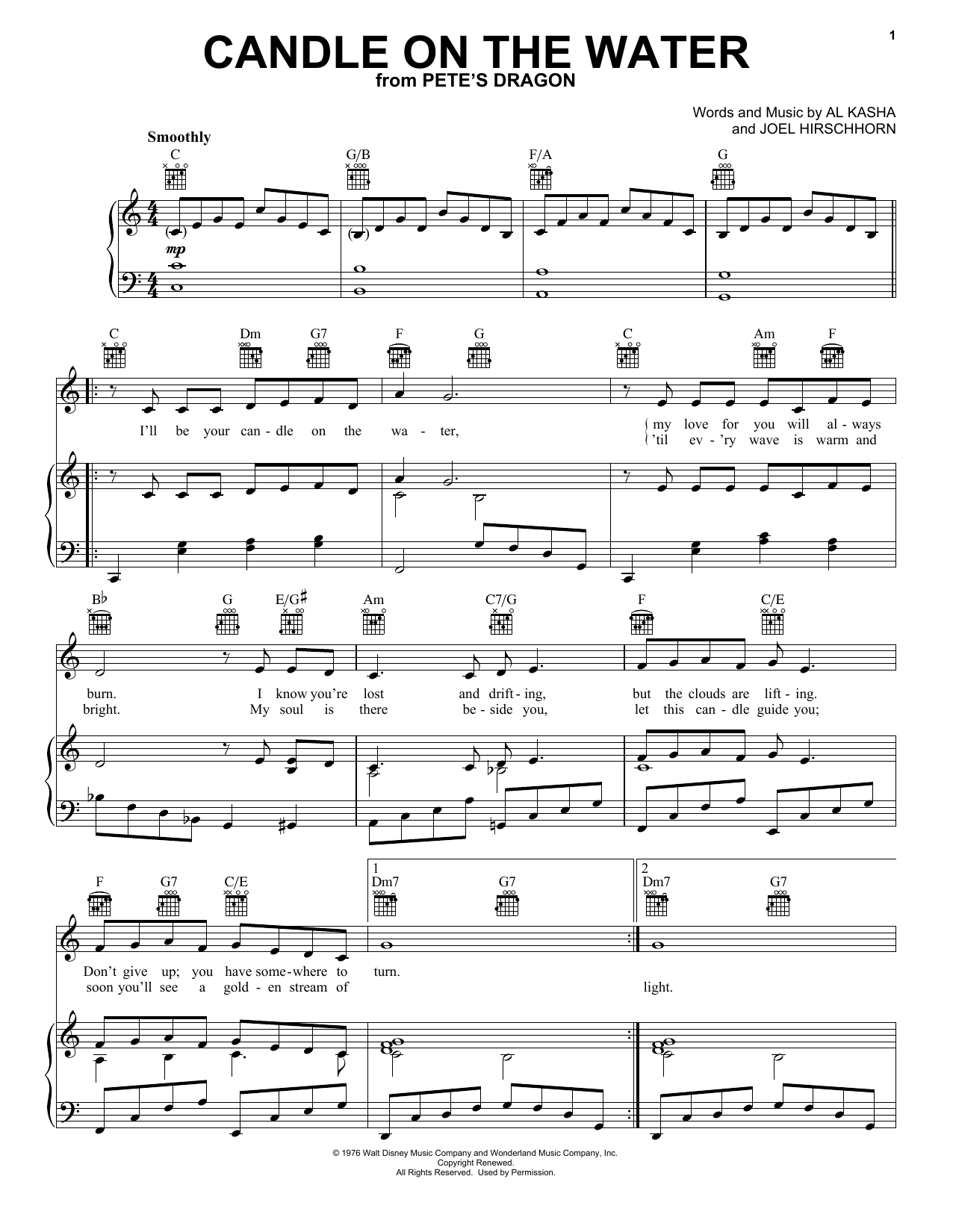 Al Kasha Candle On The Water sheet music notes and chords. Download Printable PDF.