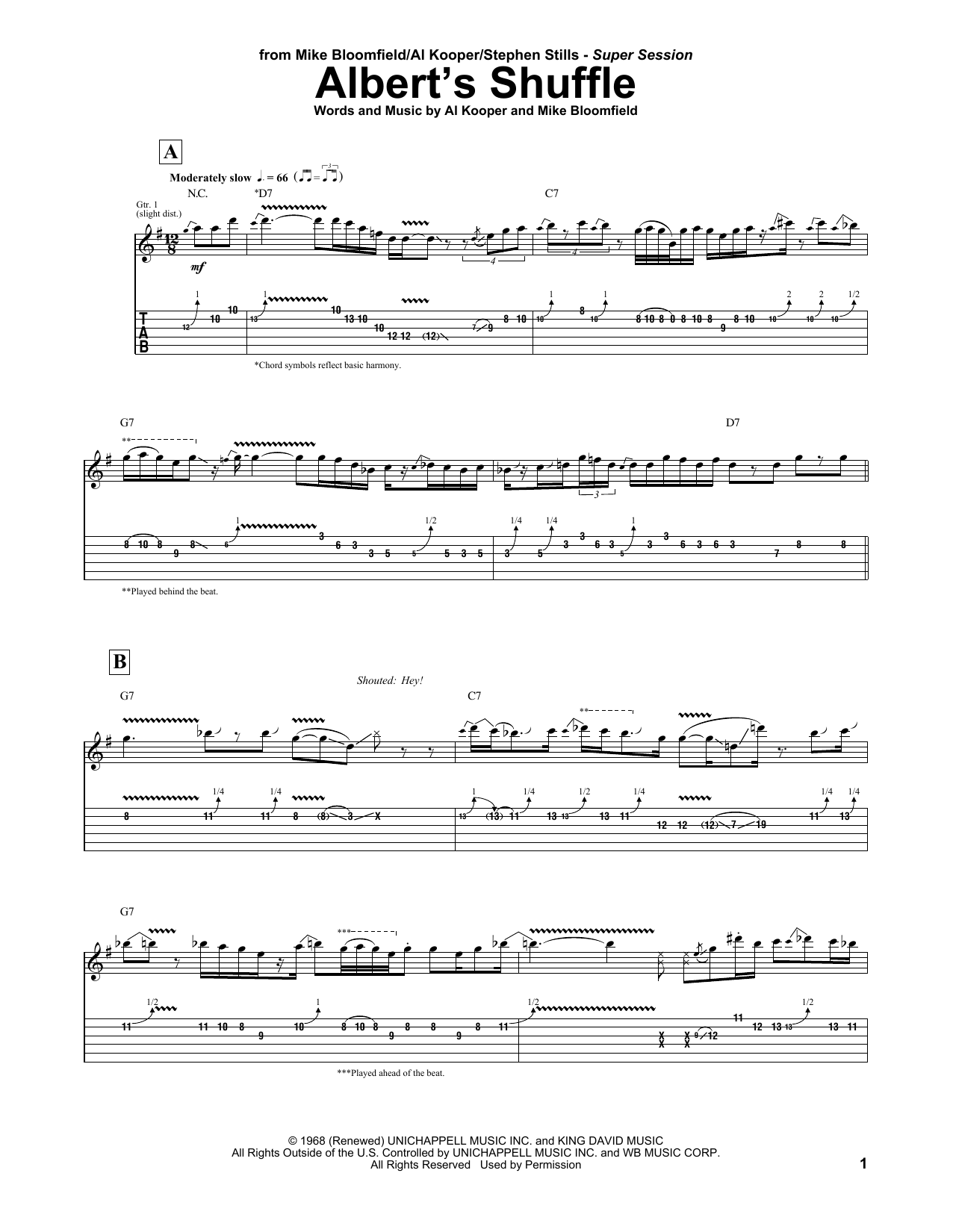 Learn to play Al Kooper & Mike Bloomfield Albert's Shuffle sheet music for Guitar Tab in minutes. Al Kooper & Mike Bloomfield Albert's Shuffle sheet music notes and chords. Download Printable PDF.