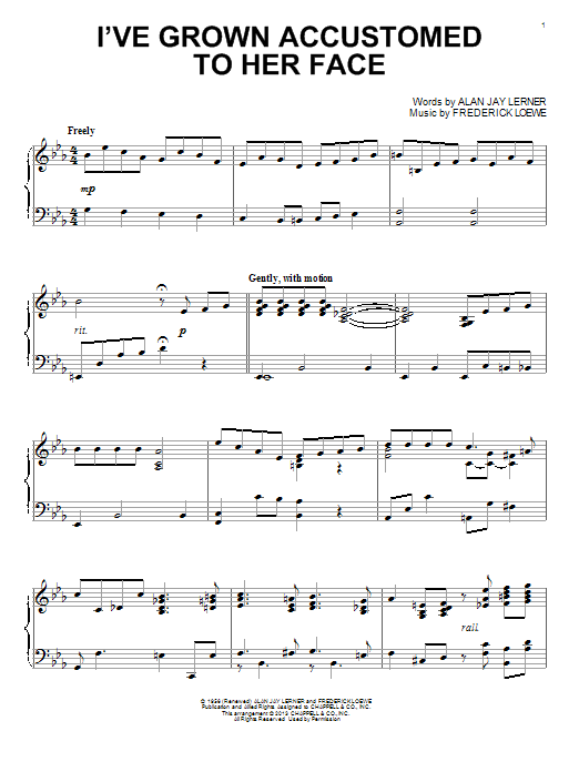 Learn to play Al Lerner I've Grown Accustomed To Her Face sheet music for Piano Solo in minutes. Al Lerner I've Grown Accustomed To Her Face sheet music notes and chords. Download Printable PDF.