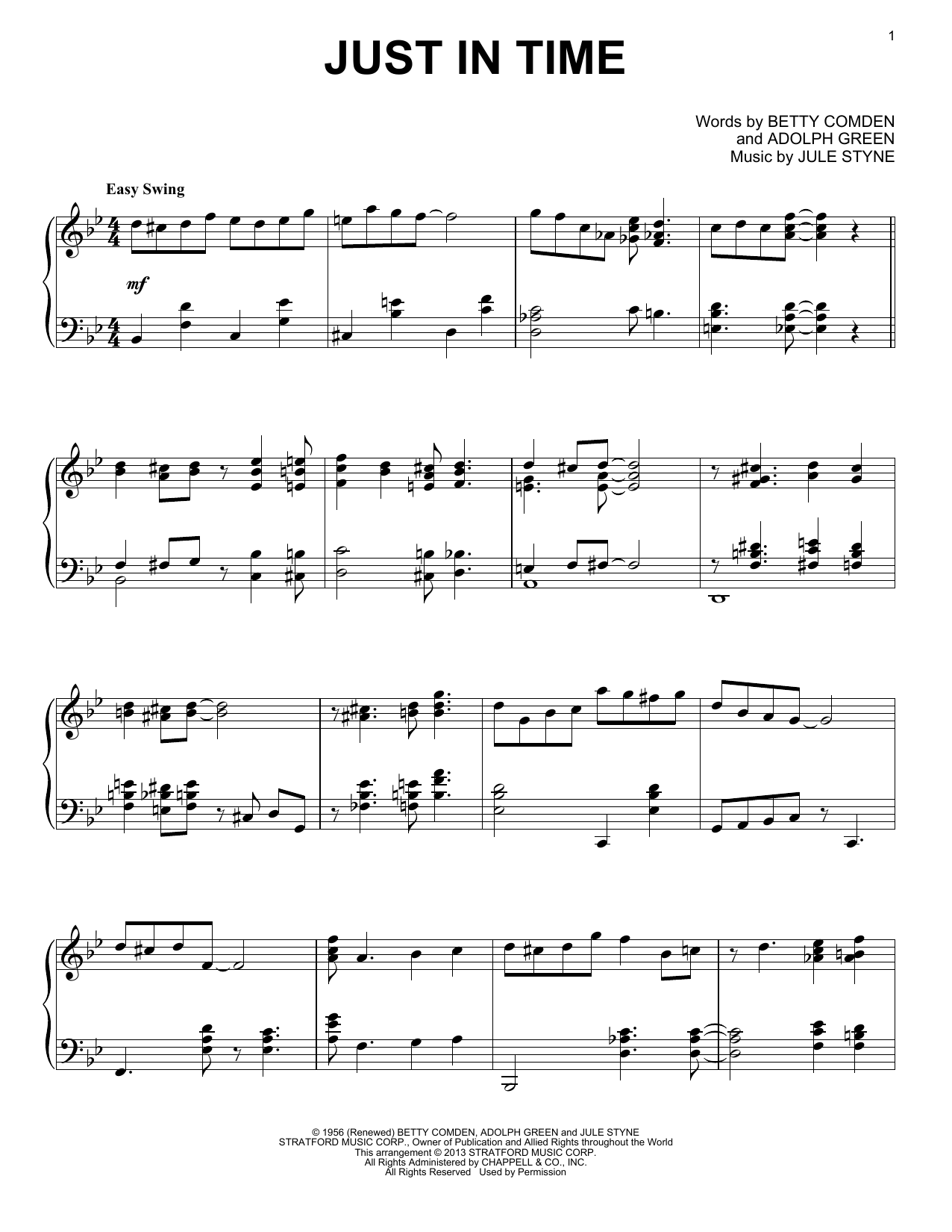 Jule Styne Just In Time sheet music notes and chords. Download Printable PDF.