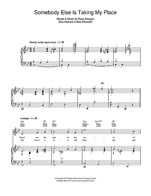 Al Martino Somebody Else Is Taking My Place sheet music notes and chords ar...