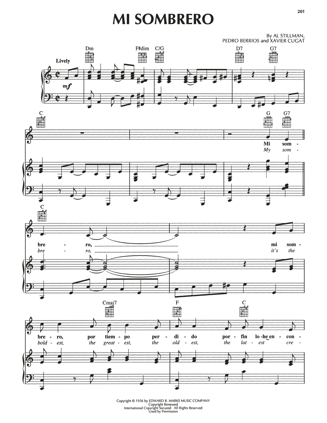 Al Stillman Mi Sombrero sheet music notes and chords. Download Printable PDF.