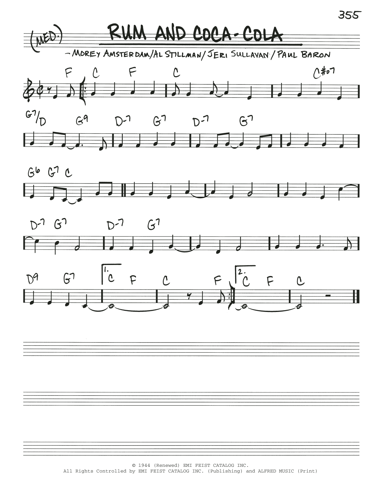 Al Stillman Rum And Coca-Cola sheet music notes and chords. Download Printable PDF.