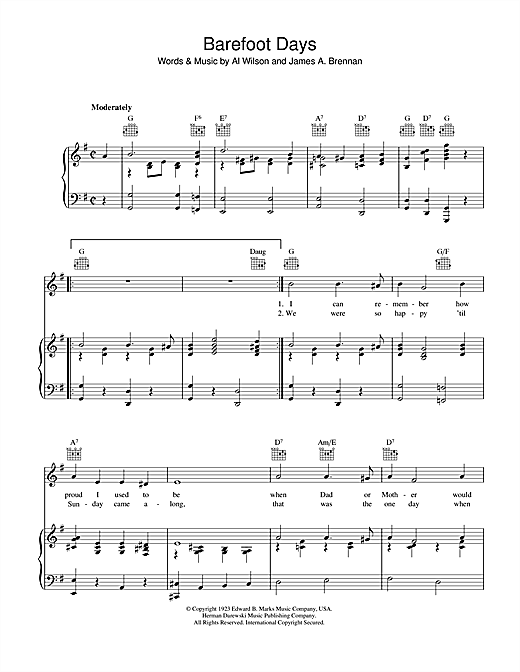 Al Wilson Barefoot Days sheet music notes and chords. Download Printable PDF.