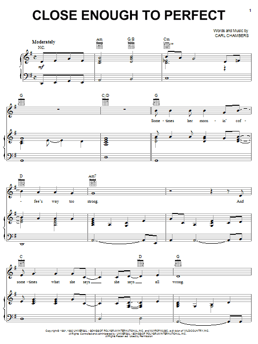 Alabama Close Enough To Perfect sheet music notes and chords. Download Printable PDF.