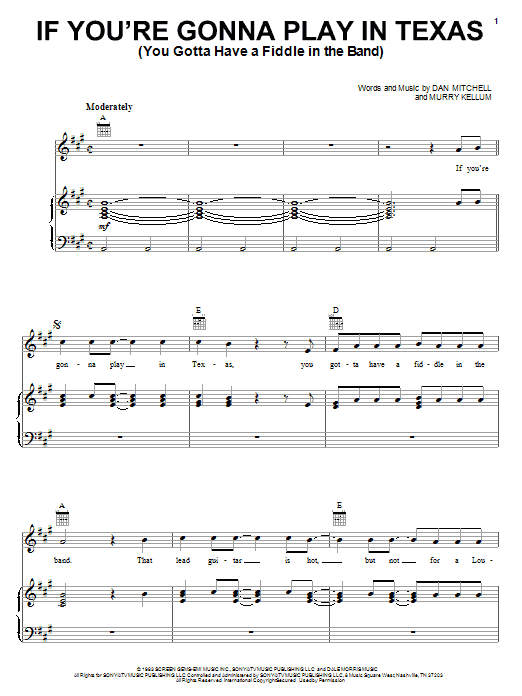 Learn to play Alabama If You're Gonna Play In Texas (You Gotta Have A Fiddle In The Band) sheet music for Lead Sheet / Fake Book in minutes. Alabama If You're Gonna Play In Texas (You Gotta Have A Fiddle In The Band) sheet music notes and chords