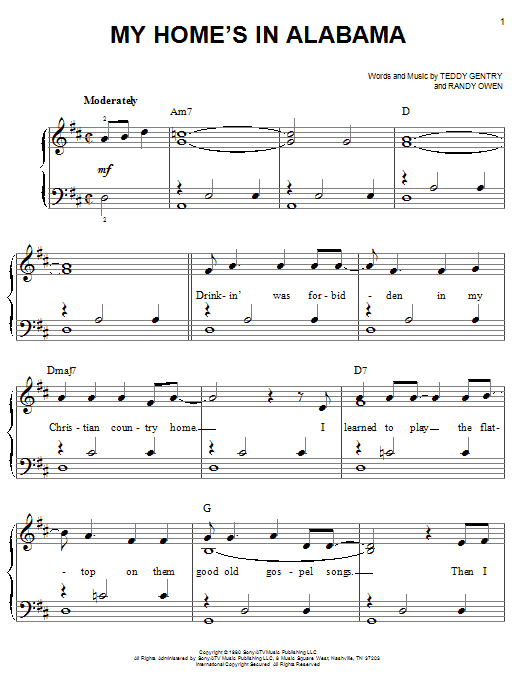 Alabama My Home's In Alabama sheet music notes and chords. Download Printable PDF.