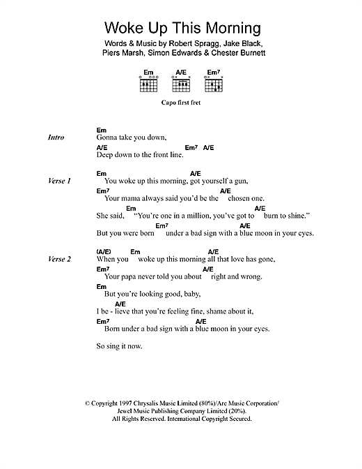 Alabama 3 Woke Up This Morning Theme From The Sopranos Sheet Music Pdf Notes Chords Blues Score Guitar Chords Lyrics Download Printable Sku 108842
