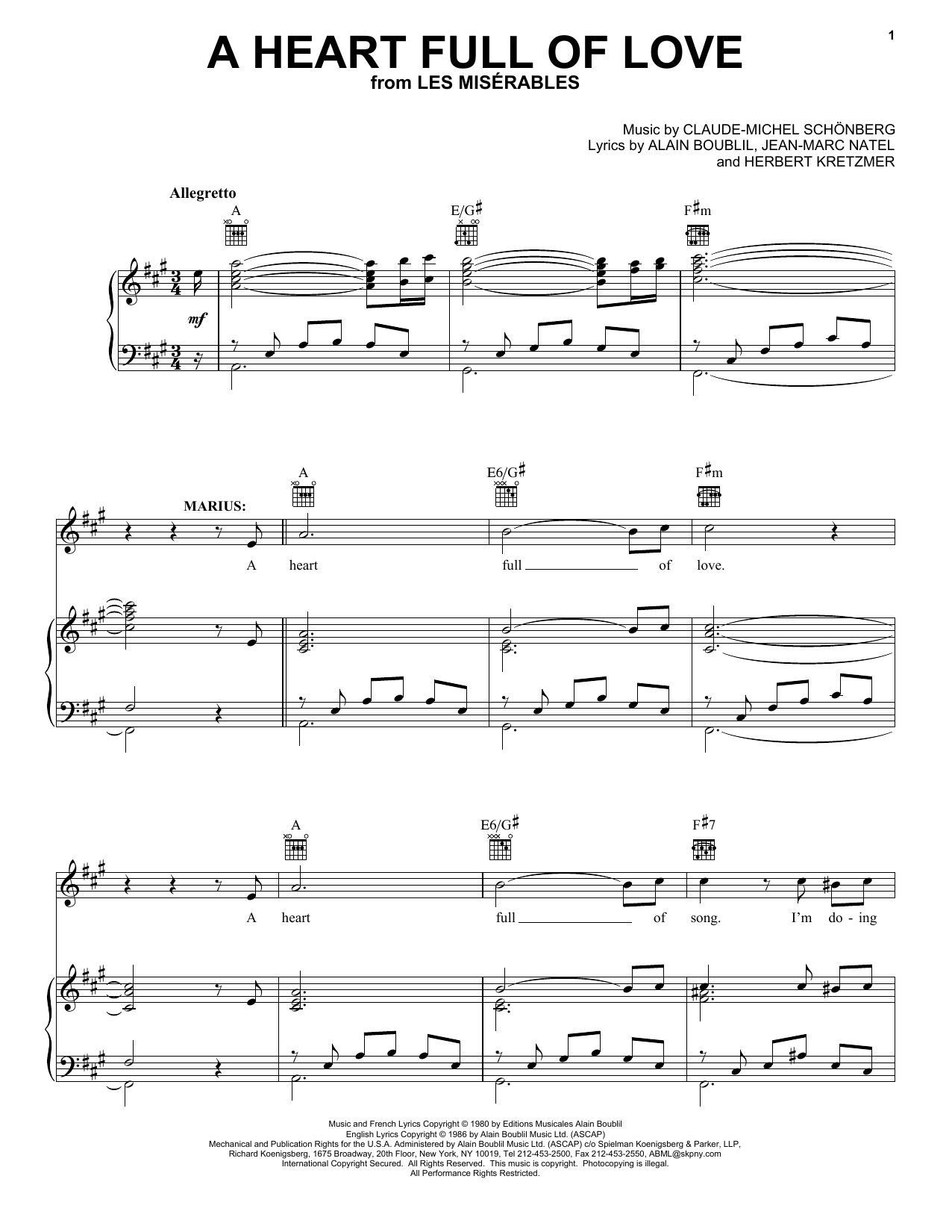Alain Boublil A Heart Full Of Love sheet music notes and chords. Download Printable PDF.