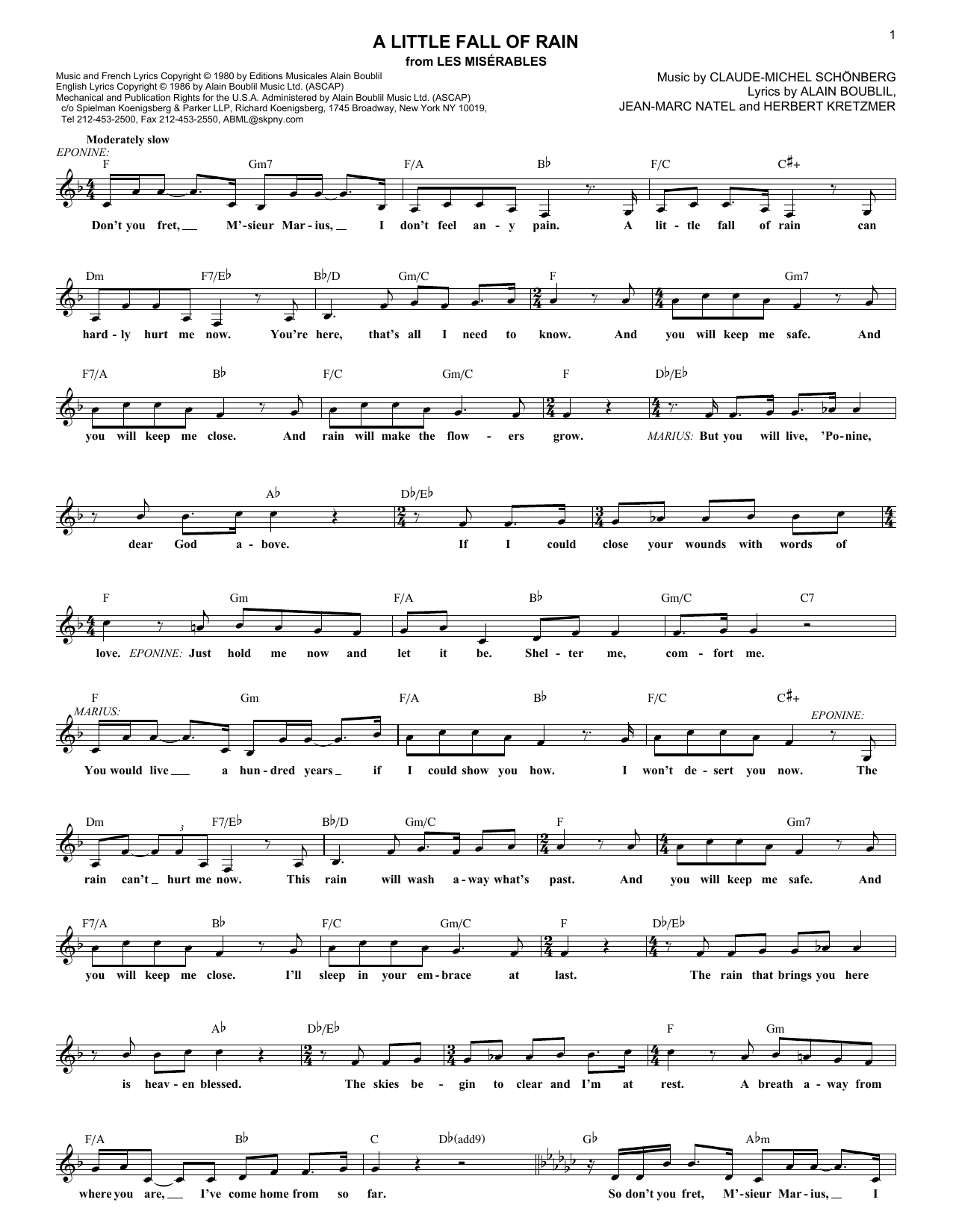 Alain Boublil A Little Fall Of Rain sheet music notes and chords. Download Printable PDF.