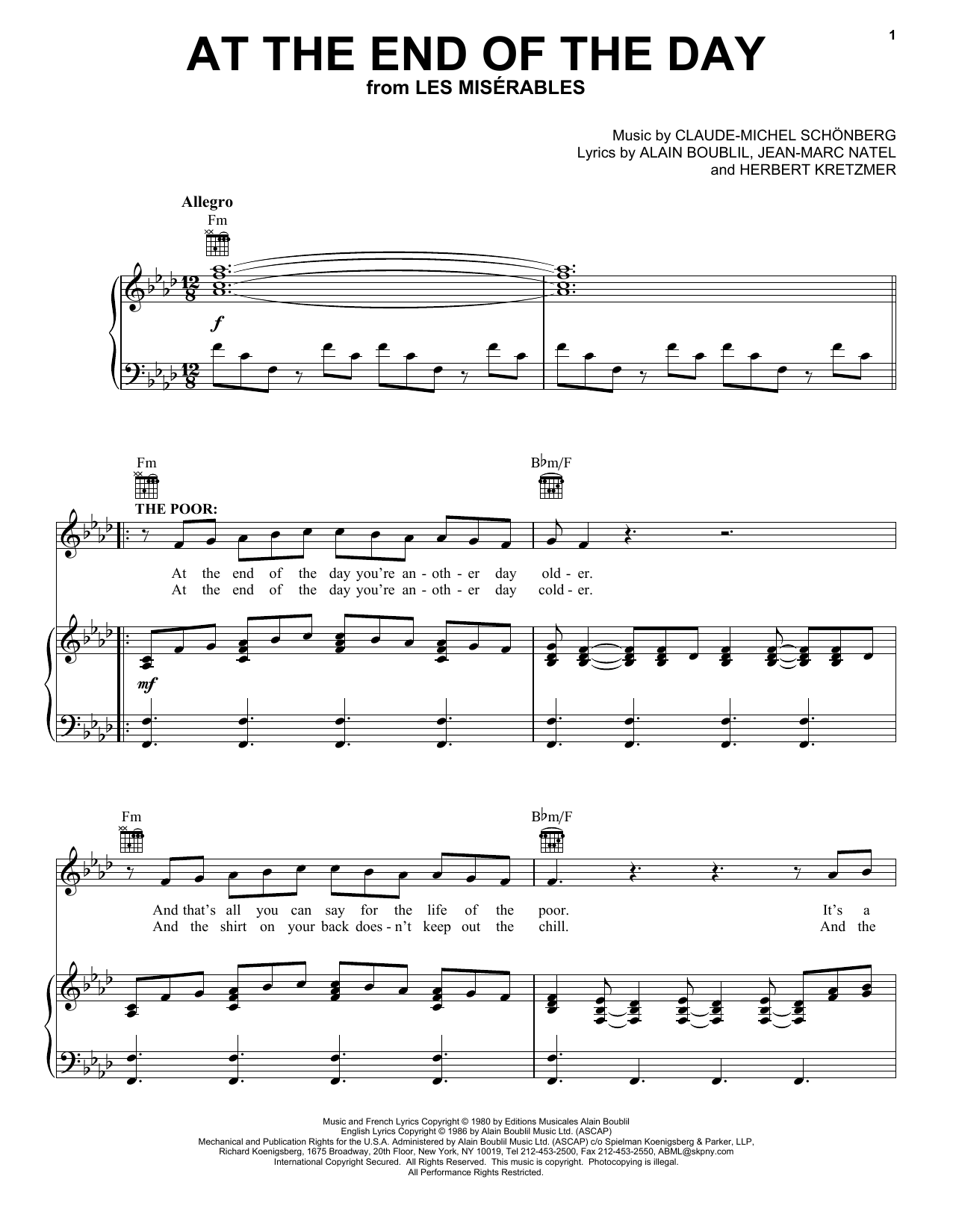 Alain Boublil At The End Of The Day sheet music notes and chords. Download Printable PDF.