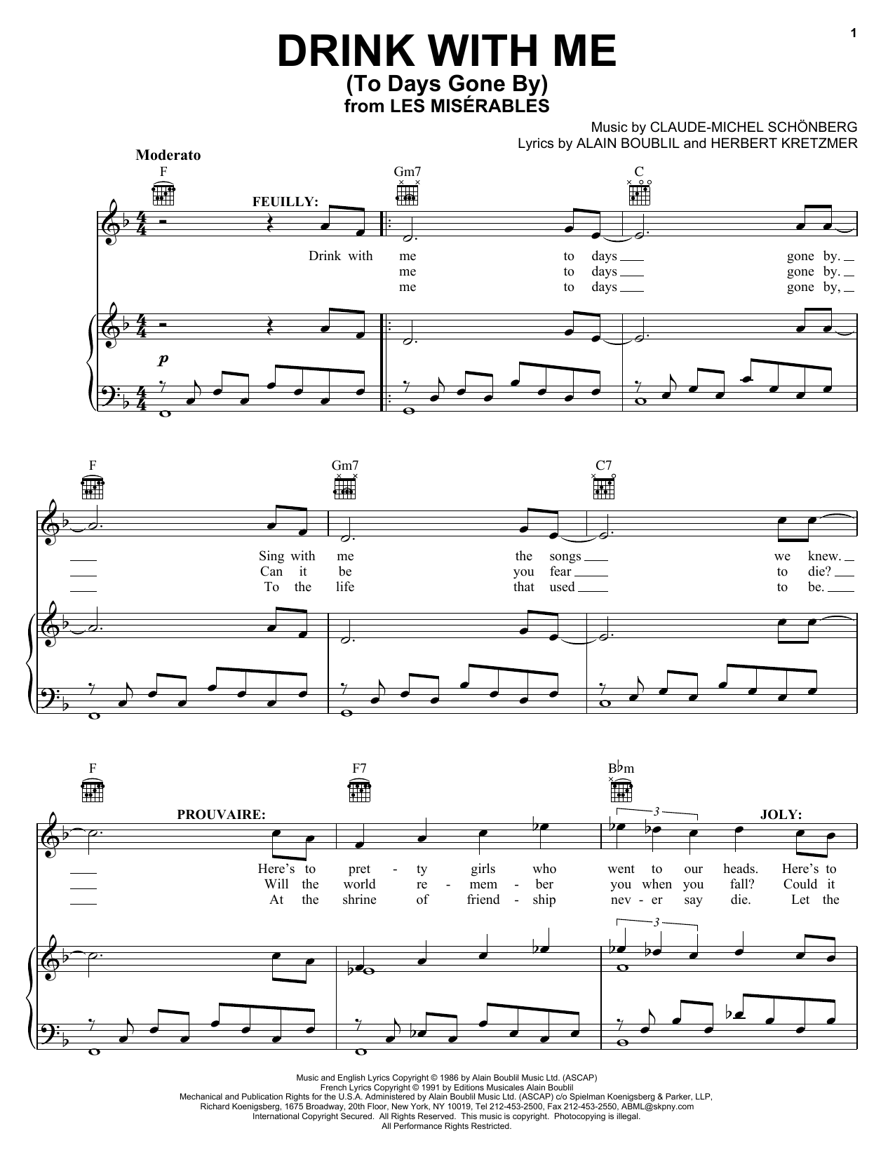 Alain Boublil Drink With Me (To Days Gone By) sheet music notes and chords. Download Printable PDF.