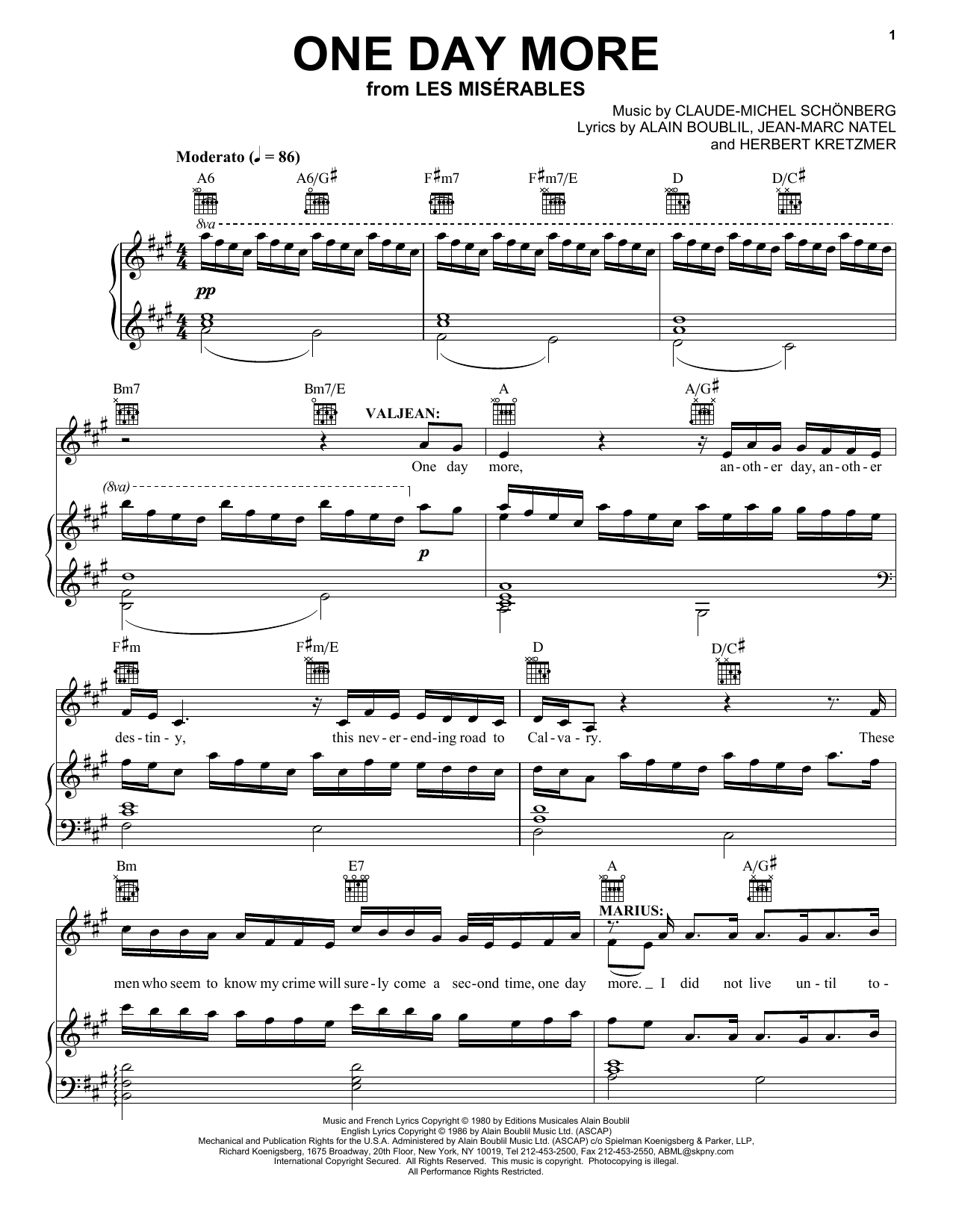 Alain Boublil One Day More (from Les Miserables) sheet music notes and chords. Download Printable PDF.