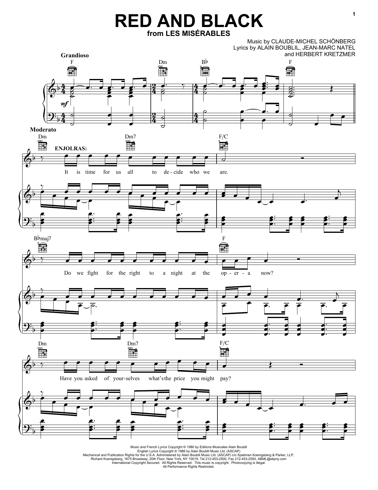 Learn to play Alain Boublil Red And Black sheet music for Piano, Vocal & Guitar (Right-Hand Melody) in minutes. Alain Boublil Red And Black sheet music notes and chords. Download Printable PDF.