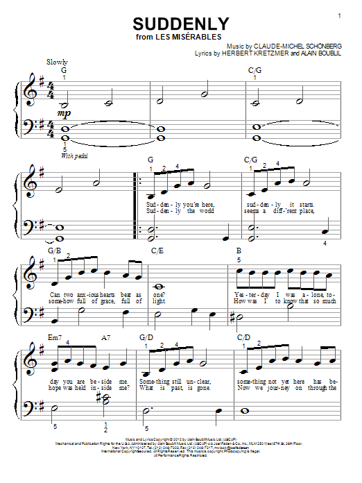 Alain Boublil Suddenly sheet music notes and chords. Download Printable PDF.