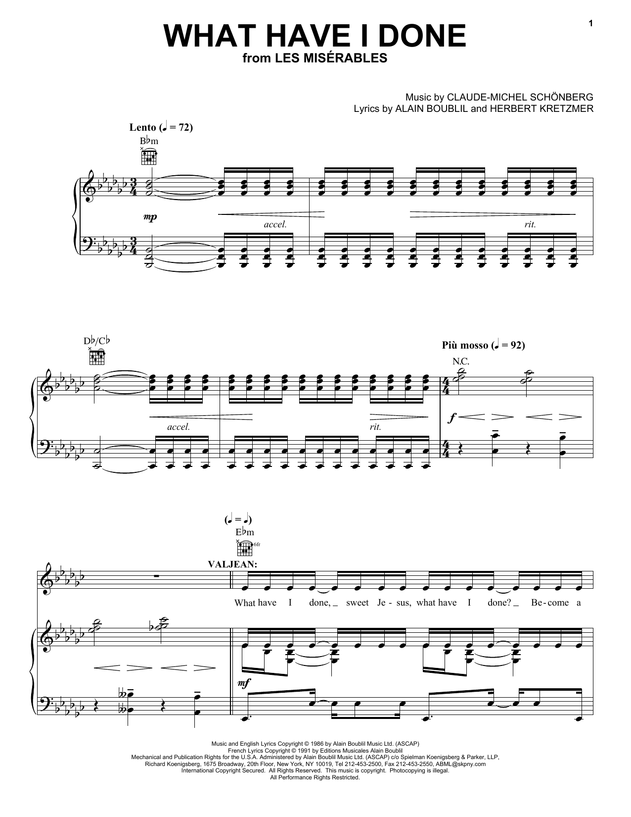 Learn to play Alain Boublil What Have I Done sheet music for Piano, Vocal & Guitar (Right-Hand Melody) in minutes. Alain Boublil What Have I Done sheet music notes and chords. Download Printable PDF.