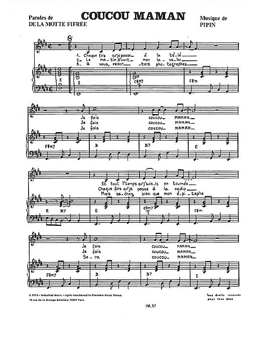 Alain Ranval Coucou Maman sheet music notes and chords. Download Printable PDF.