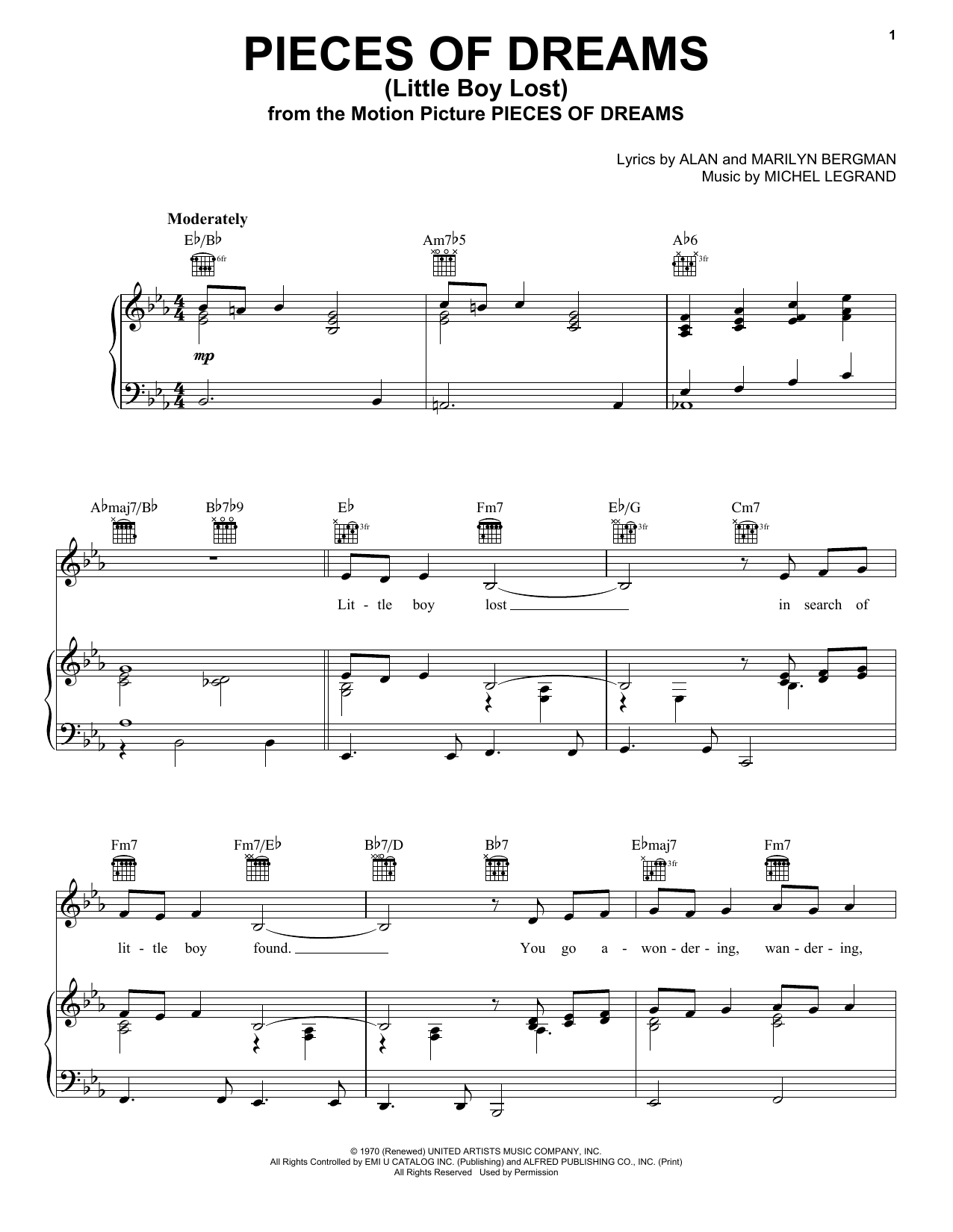 Alan Bergman Pieces Of Dreams (Little Boy Lost) sheet music notes and chords - Download Printable PDF and start playing in minutes.