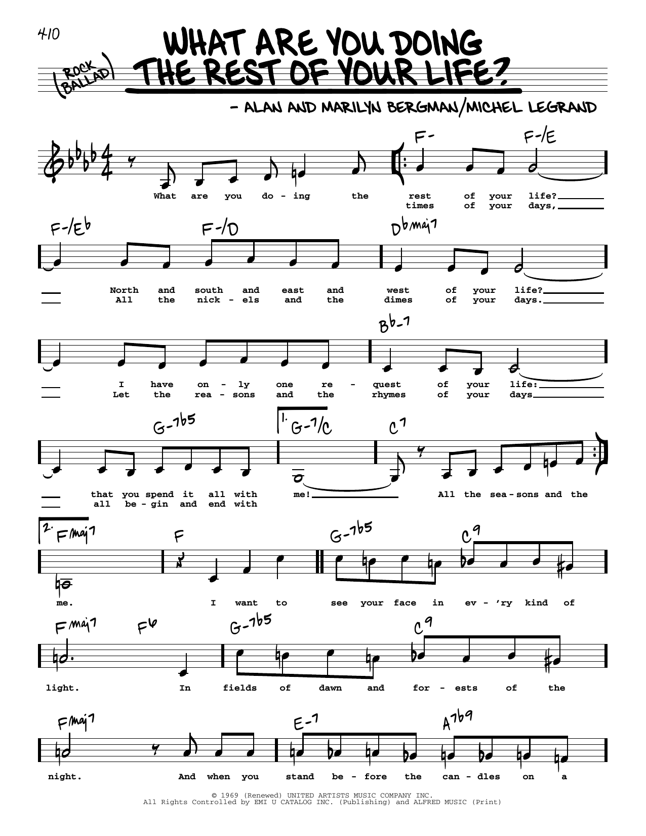 Alan Bergman What Are You Doing The Rest Of Your Life? (Low Voice) sheet music notes and chords. Download Printable PDF.