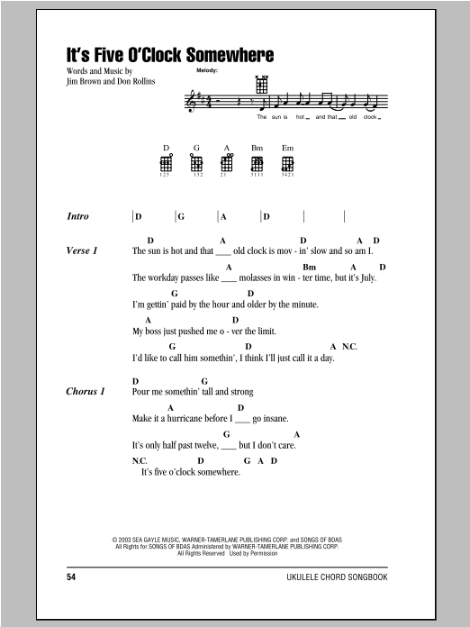 Alan Jackson & Jimmy Buffett It's Five O'Clock Somewhere sheet music notes and chords. Download Printable PDF.