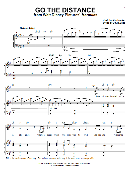 Alan Menken Go The Distance (from Hercules) sheet music notes and chords. Download Printable PDF.