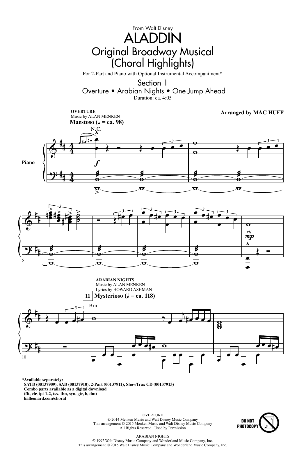 Alan Menken & Howard Ashman Aladdin (Choral Highlights) (from Aladdin: The Broadway Musical) (arr. Mac Huff) sheet music notes and chords. Download Printable PDF.