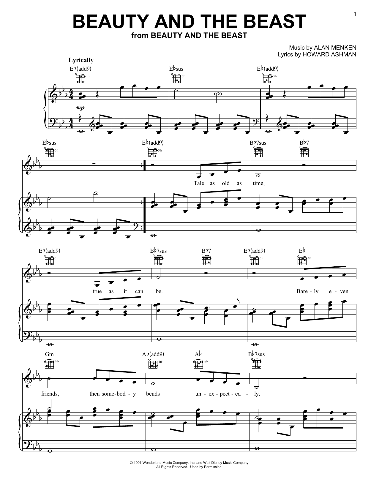 Alan Menken Beauty And The Beast sheet music notes and chords. Download Printable PDF.