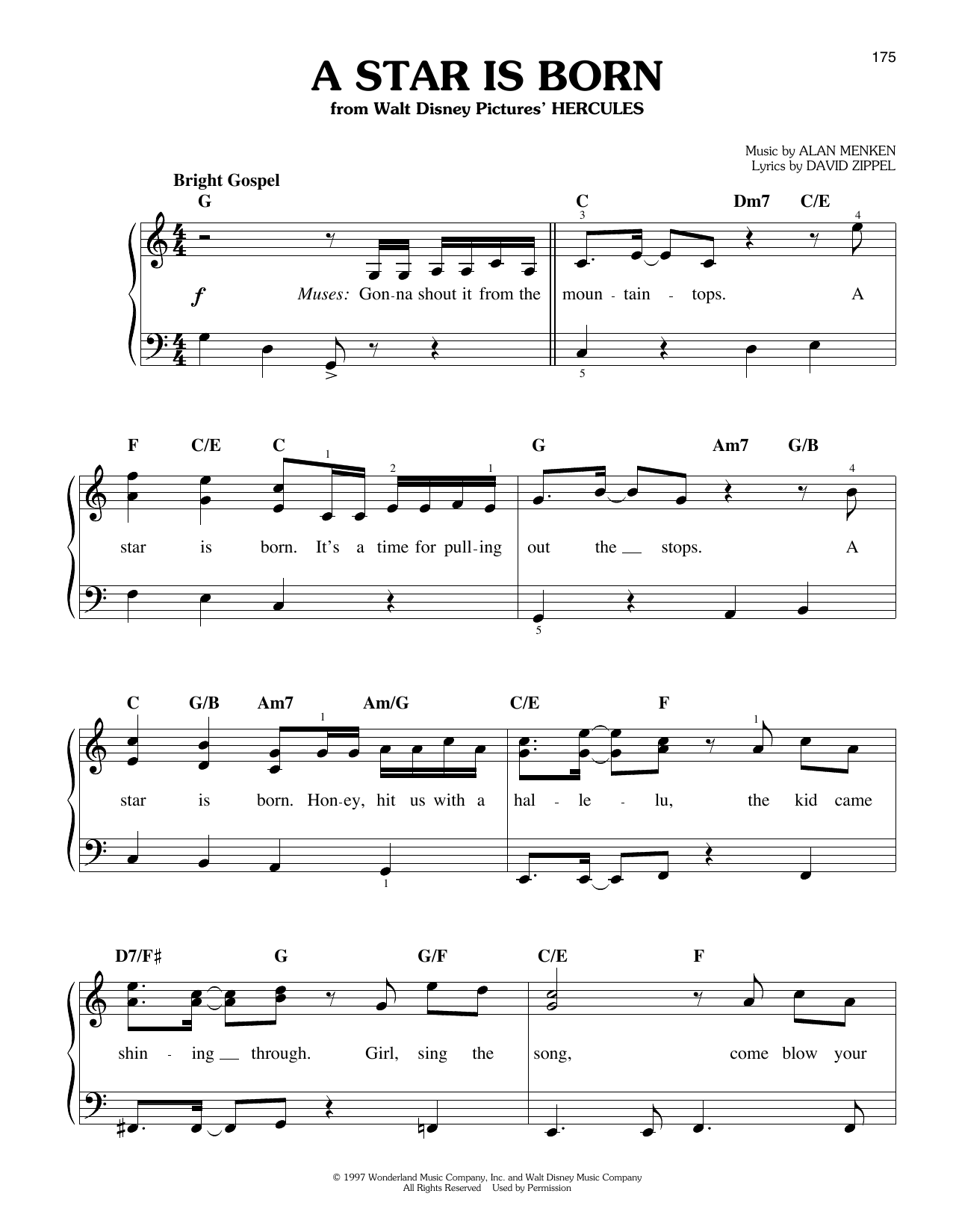 Alan Menken A Star Is Born (from Hercules) sheet music notes and chords arranged for Easy Piano