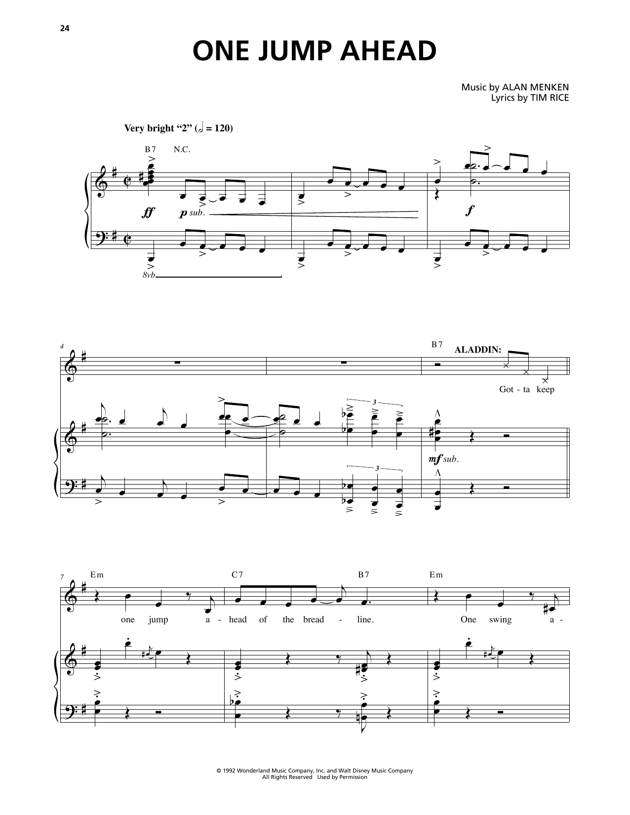 Alan Menken One Jump Ahead (from Aladdin: The Broadway Musical) sheet music notes and chords. Download Printable PDF.