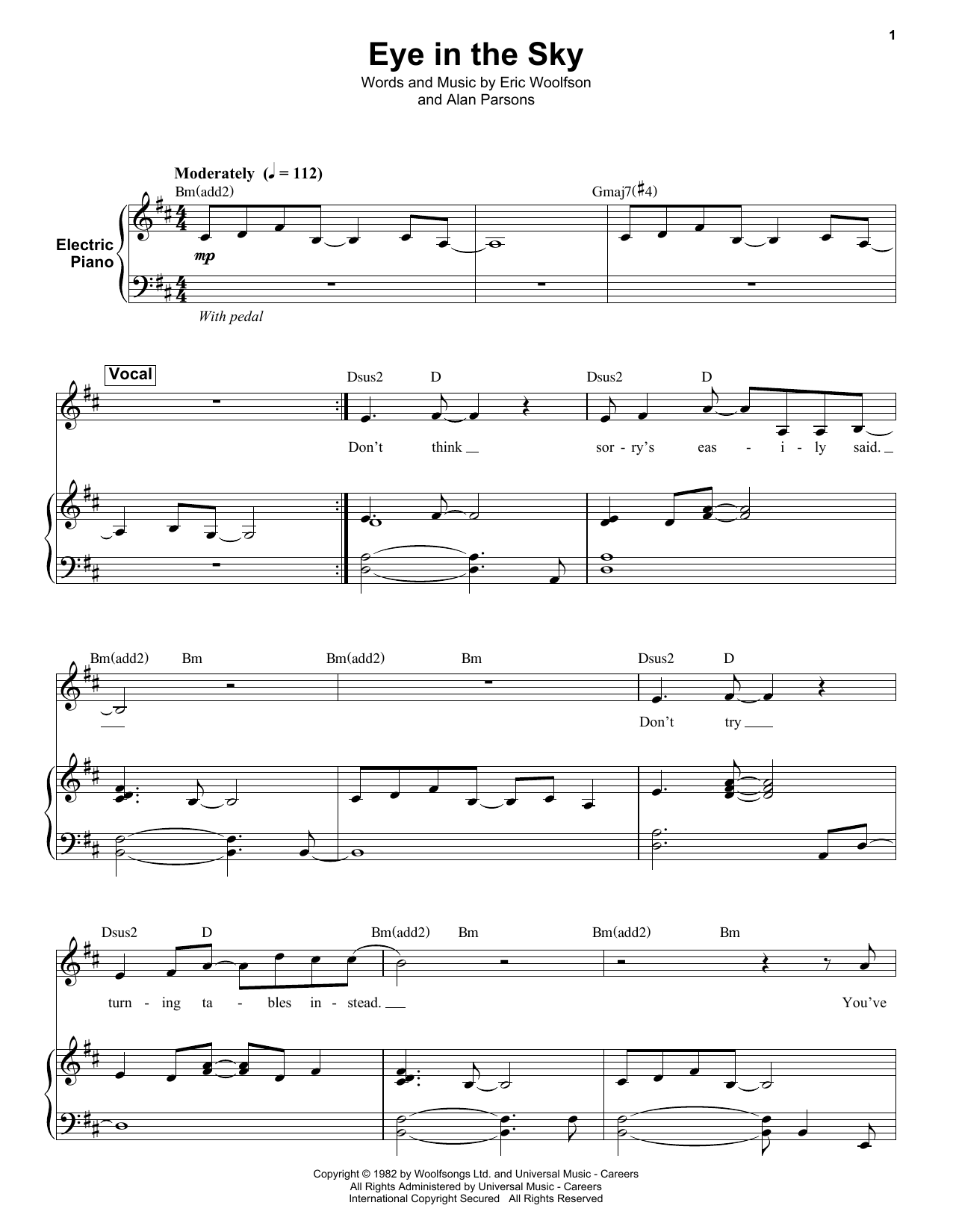 Alan Parsons Project Eye In The Sky sheet music notes and chords. Download Printable PDF.